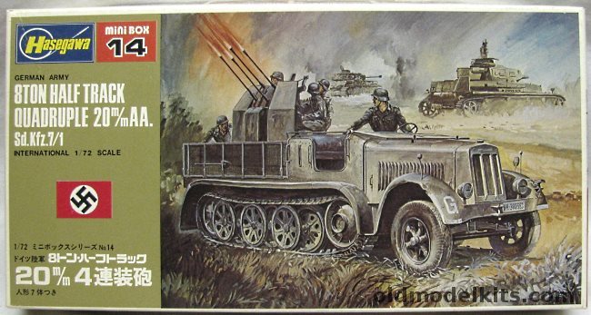 Hasegawa 1/72 8 Ton Half Track Quadruple 20MM AA Sd.Kfz. 7/1, MB014-200 plastic model kit